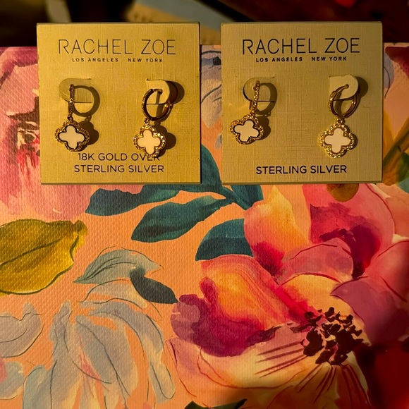 Rachel Zoe | 18K Gold over Sterling Silver Flower Clover Dangle Earrings NEW - Picture 3 of 6